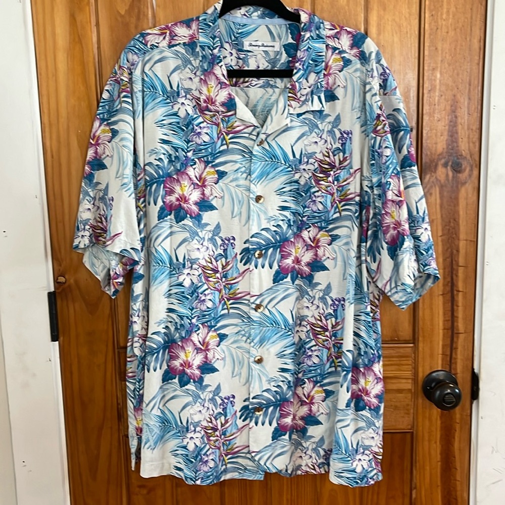 Tommy Bahama Tropical Hawaiian Silk Button Down Short sleeve Camp Shirt 2XL XXL